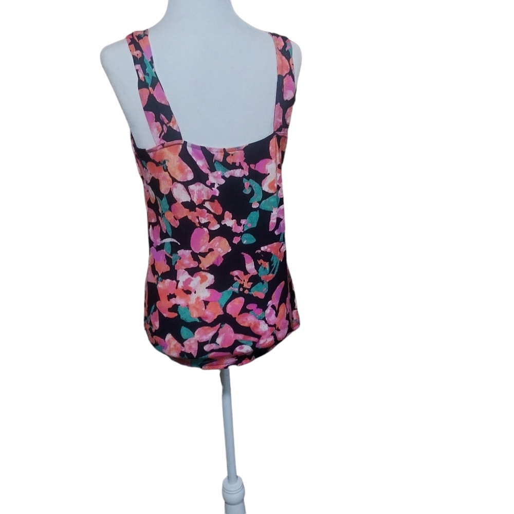 Ann Taylor Factory M Tank Top Blouse Floral Pink Orange Black shirt Sleeveless - Picture 3 of 3